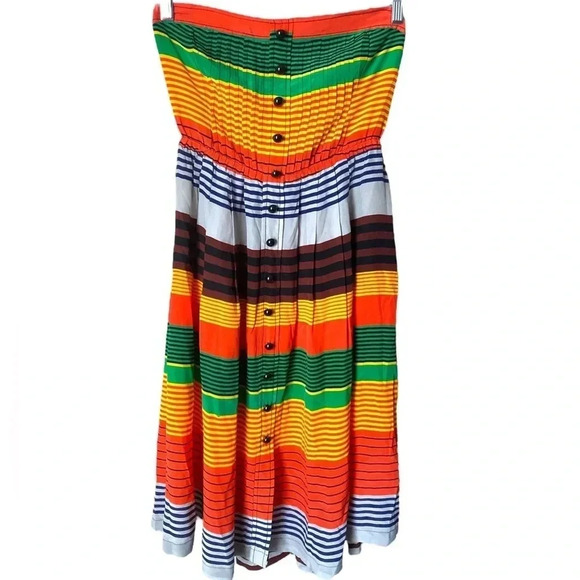 ANTHRO TRACY REESE |Vibrant Multicolored Rainbow Striped Silk Pleated Dress Sz 6 - Picture 4 of 12